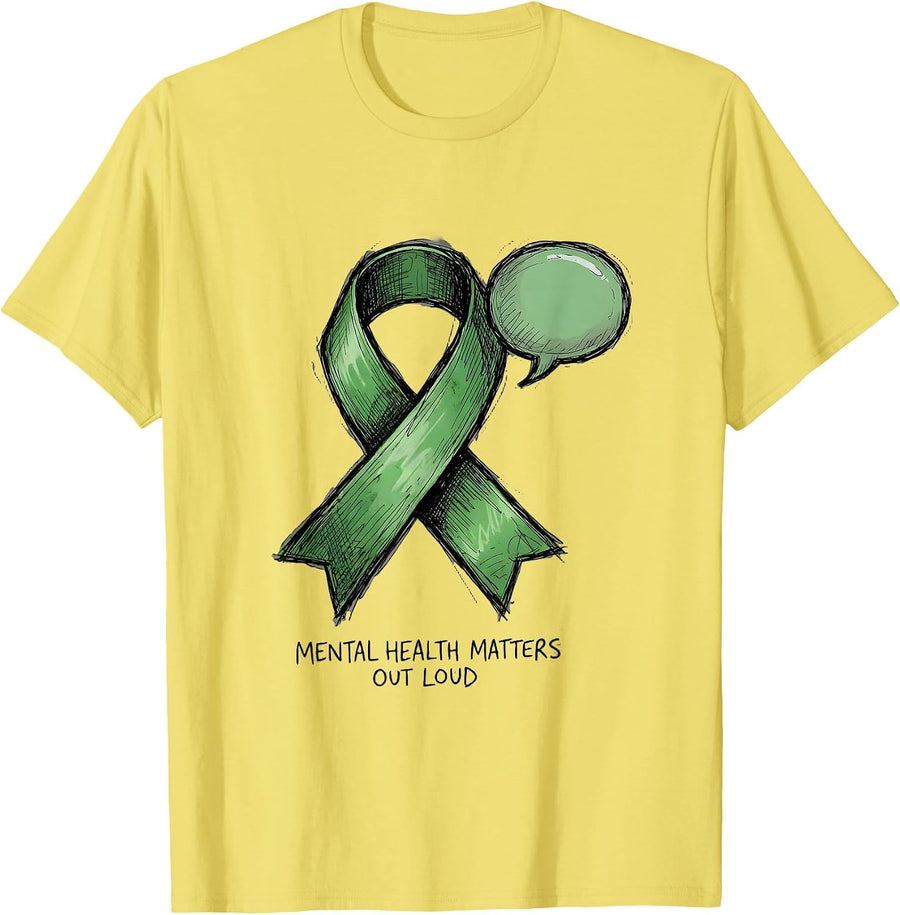 Men's Mental Health Matters Out Loud Supportive Awareness Ribbon T-Shirt - Lemon Yellow