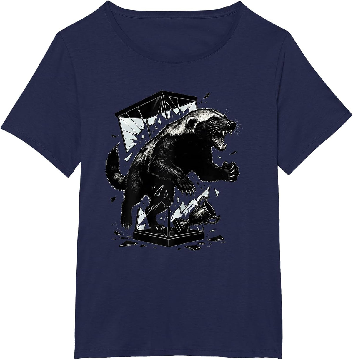 Women's Honey Badger Charge Silhouette Fearless Attitude Humor T-Shirt - Navy Blue