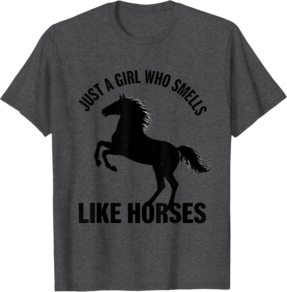 Just A Girl Who Smells Like Horses Funny Horse Lover Humor T-Shirt - Dark Heather Grey