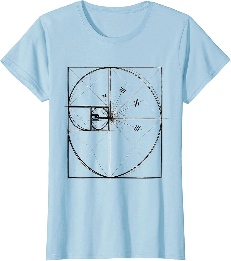 Women's Golden Ratio Spiral Fibonacci Math Enthusiast Geometry Lover T-Shirt - Baby Blue