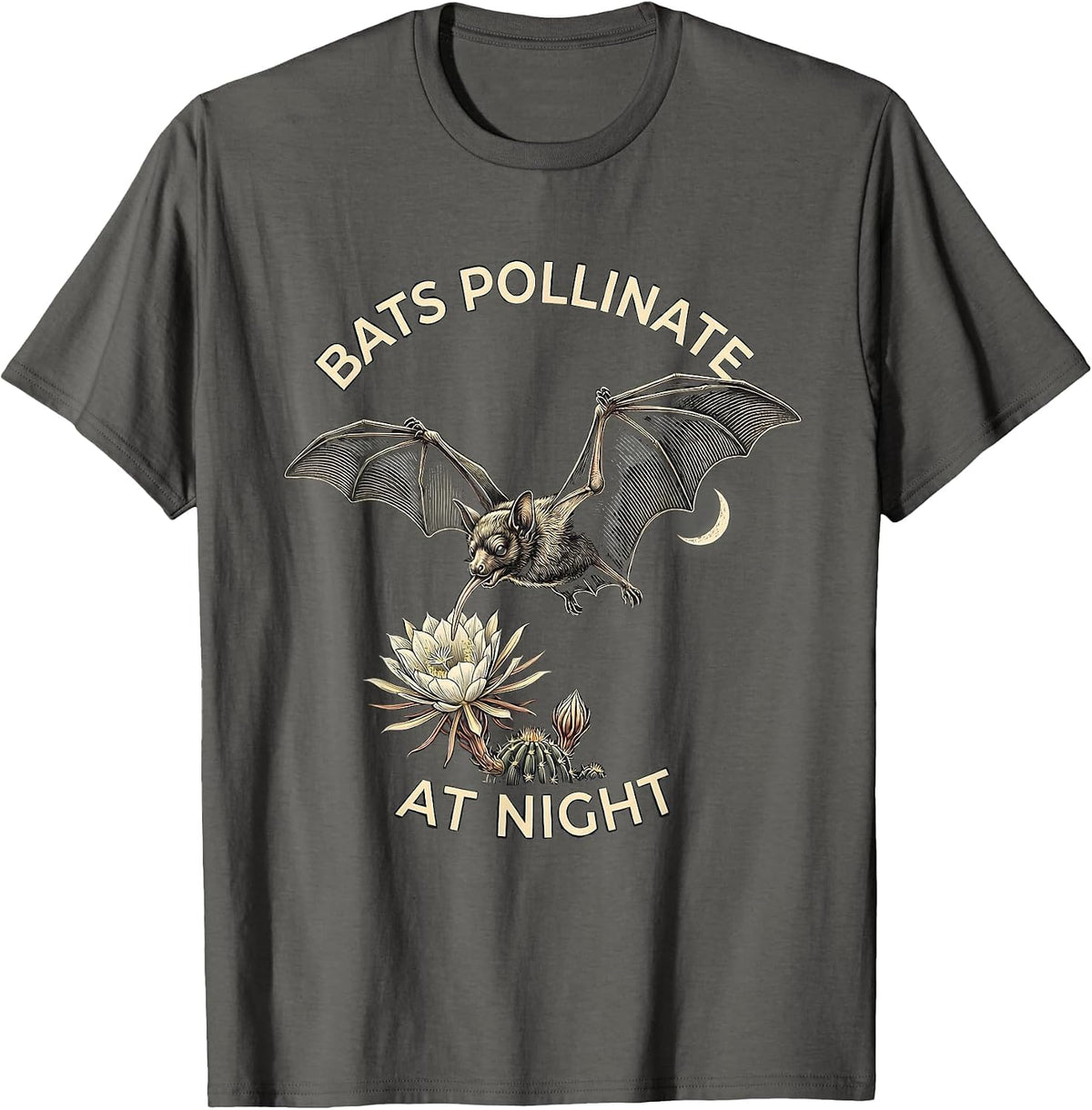 Men's Bats Pollinate At Night Vintage Bat Lover Nature T-Shirt - Asphalt Grey