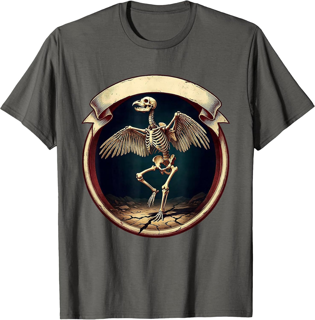 Men's Chicken Skeleton Dinosaur Fossil Pose Graphic T-Shirt - Asphalt Grey