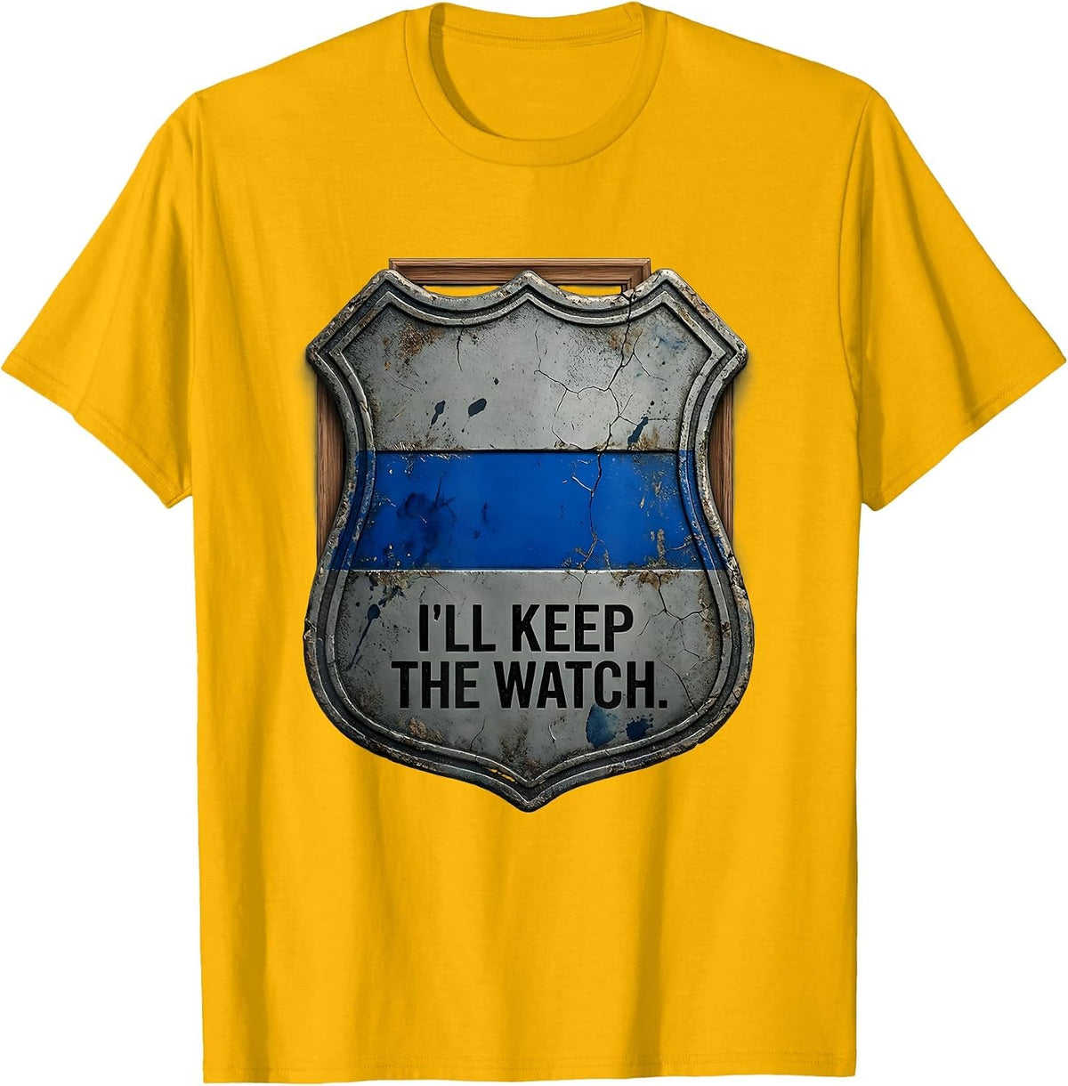 Men's I'll Keep the Watch Distressed Thin Blue Line Police T-Shirt - Golden Yellow