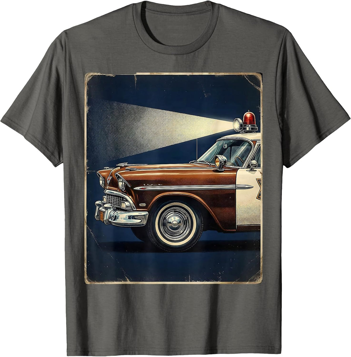 Men's Vintage Patrol Car Spotlight Beam Graphic T-Shirt - Asphalt Grey