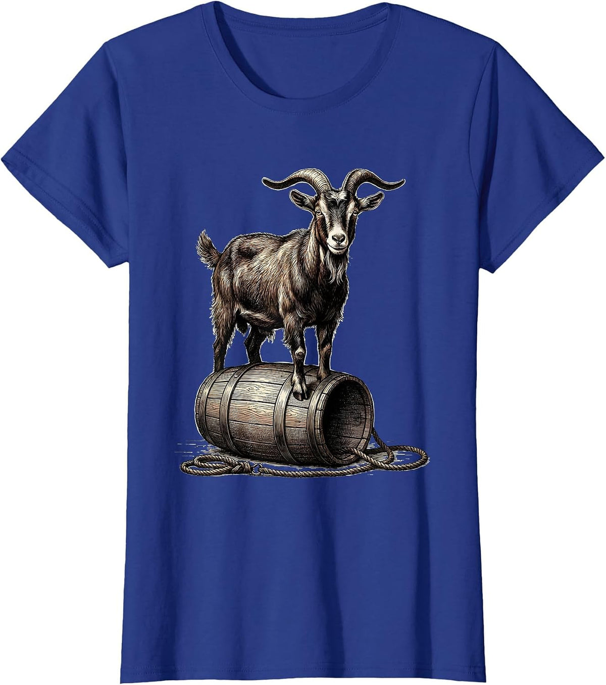 Women's Goat On Bucket Funny Farm Animal Lover Humor T-Shirt - Royal Blue