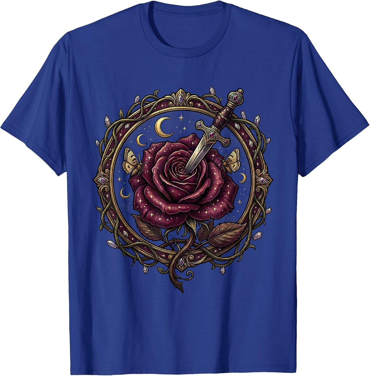 Men's Emo Dagger Wilting Flower Dark Aesthetic Graphic T-Shirt - Royal Blue