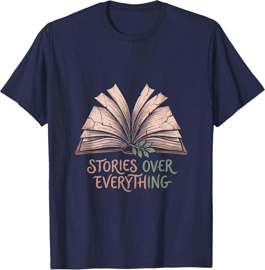 Stories Over Everything English Teacher Design T-Shirt - Navy Blue