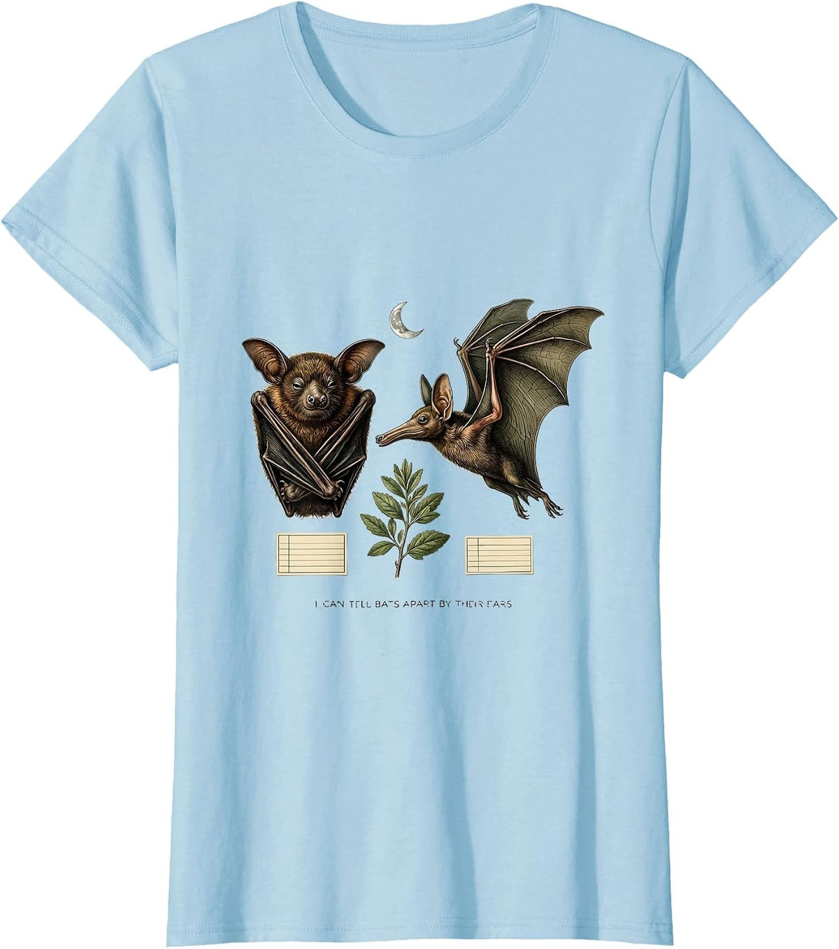 I Can Tell Bats Apart By Their Ears Botanical Bat Lover T-Shirt - Baby Blue