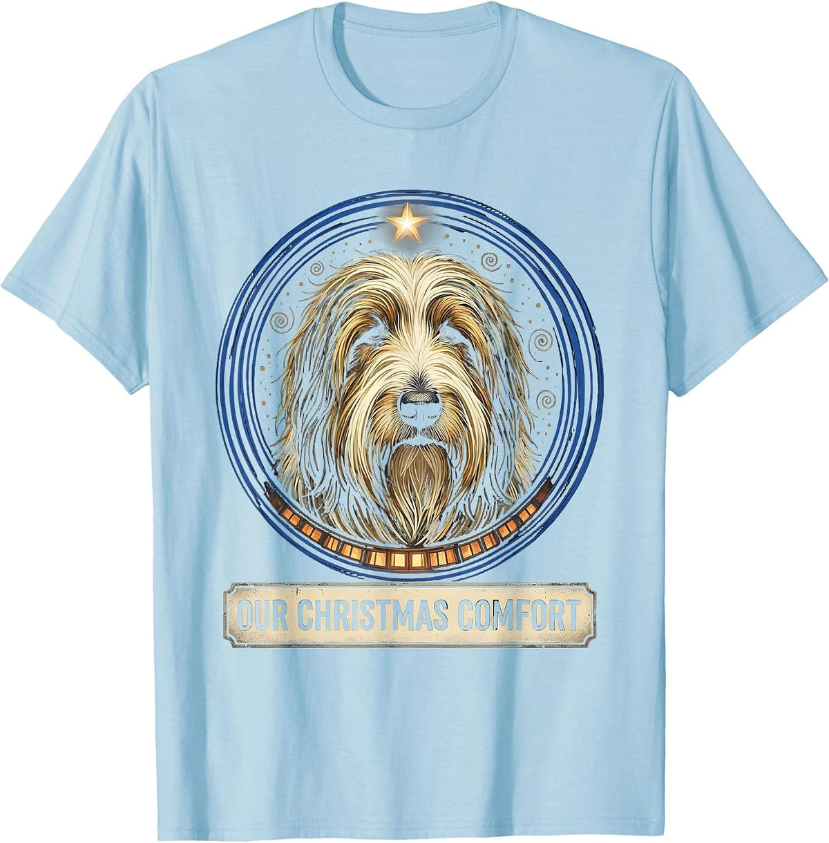 Men's Our Christmas Comfort Vintage Old English Sheepdog Portrait T-Shirt - Baby Blue