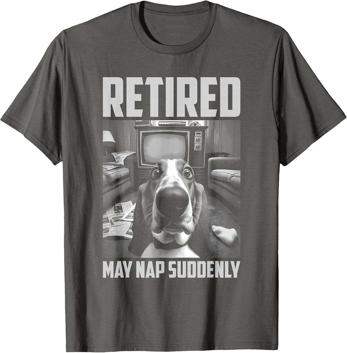 Retired May Nap Suddenly - Funny Basset Hound Dog Retirement T-Shirt - Asphalt Grey