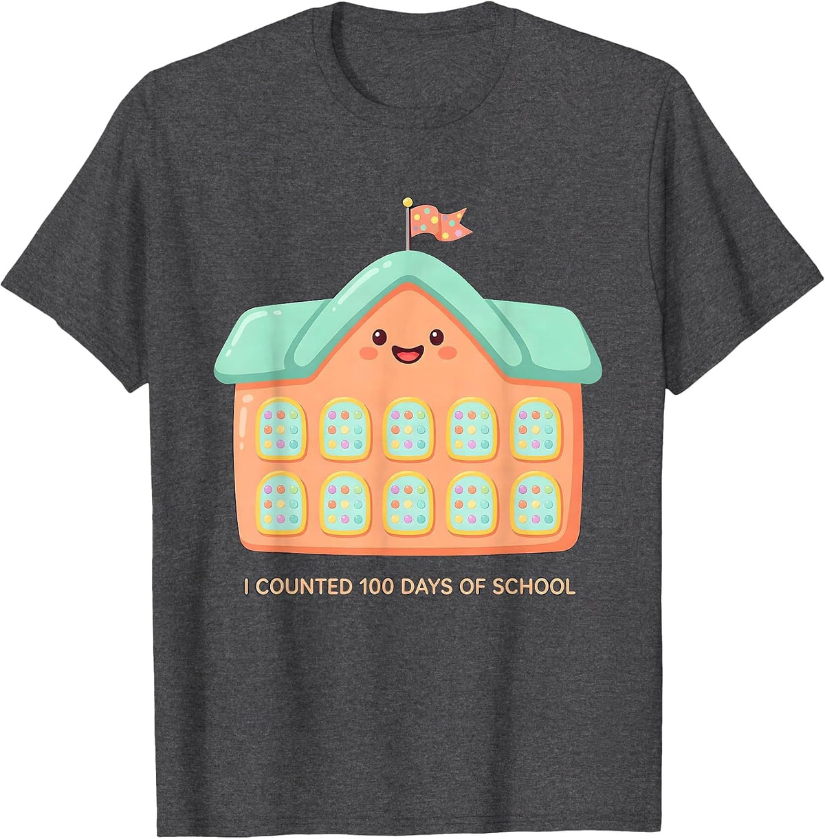 I Counted 100 Days Of School Cute Kawaii Teacher Kids T-Shirt - Dark Heather Grey