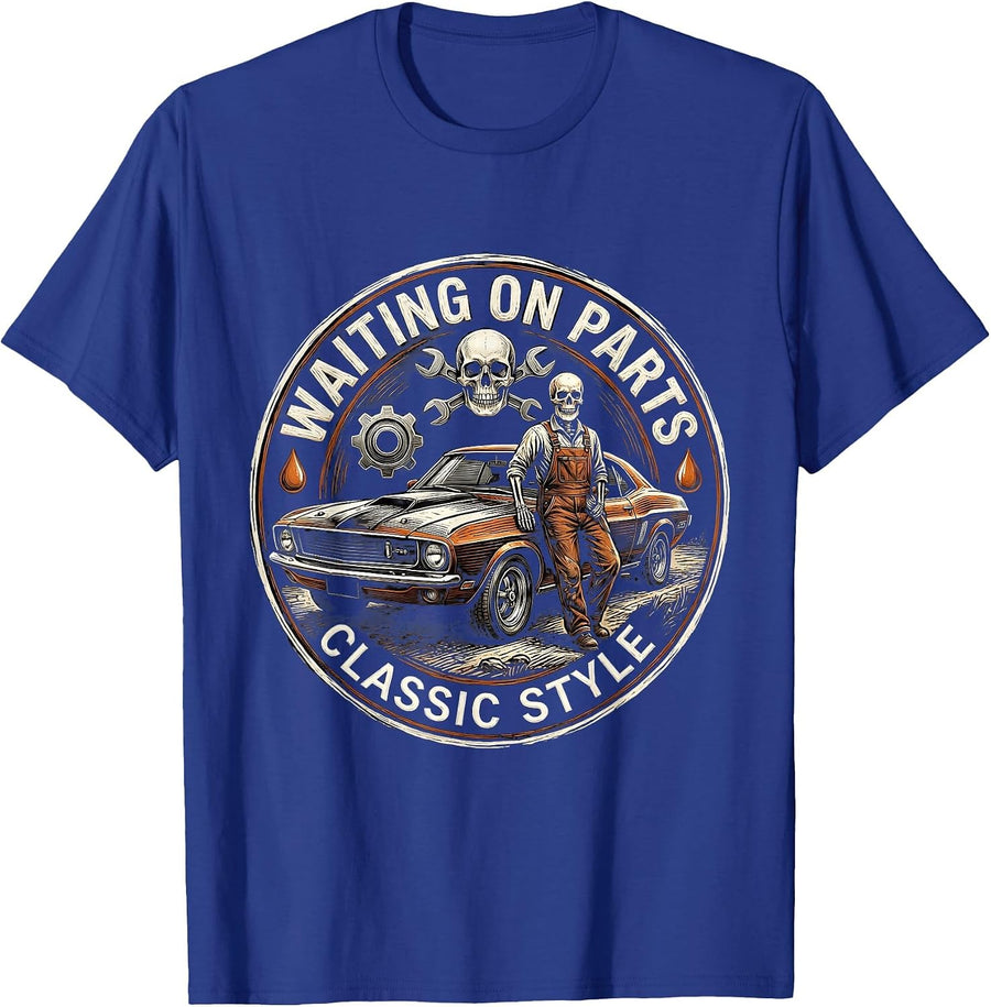Waiting On Parts Classic Style Mechanic Design T-Shirt - Royal Blue