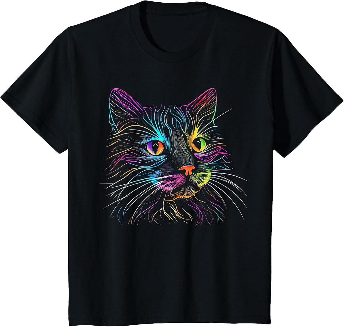 Cats Colorful Cat Cat's Head Catlovers T-Shirt - Black