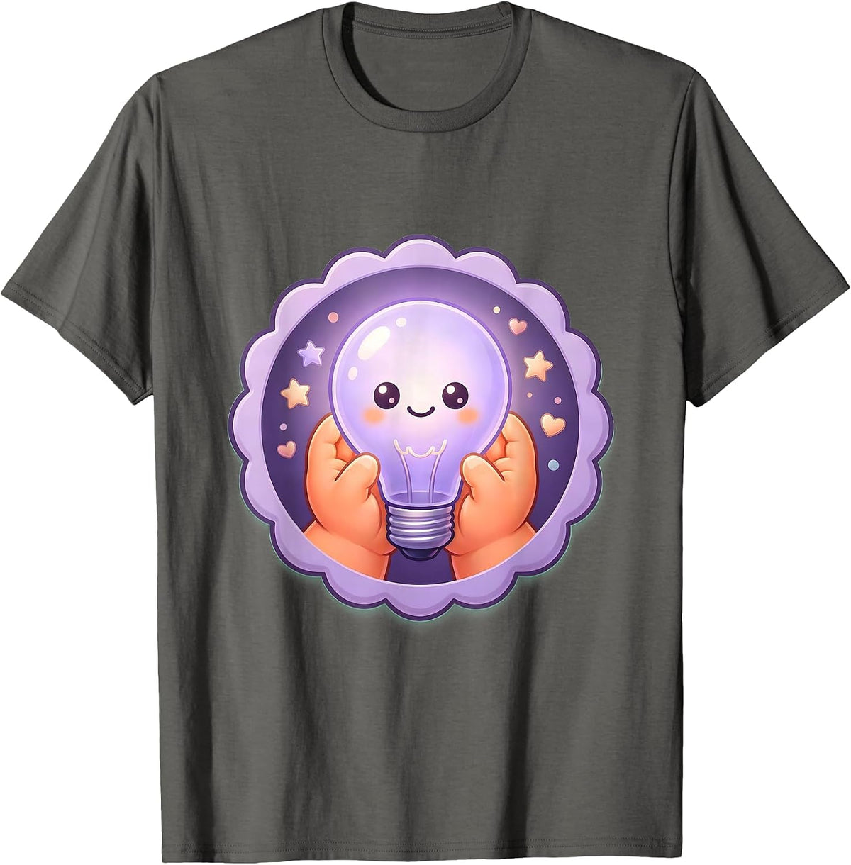 Sped Teacher Glowing Lightbulb Hands Graphic T-Shirt - Asphalt Grey