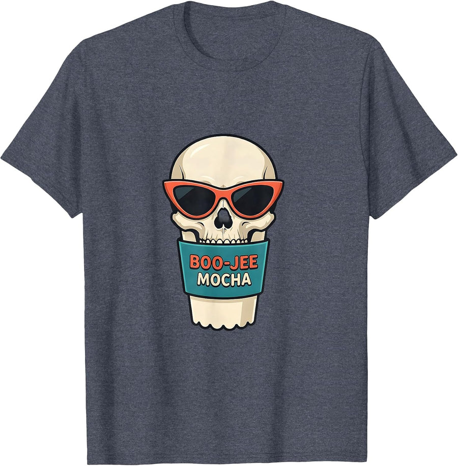Boo-Jee Mocha Cute Ghost Coffee Halloween Humor T-Shirt - Heather Blue