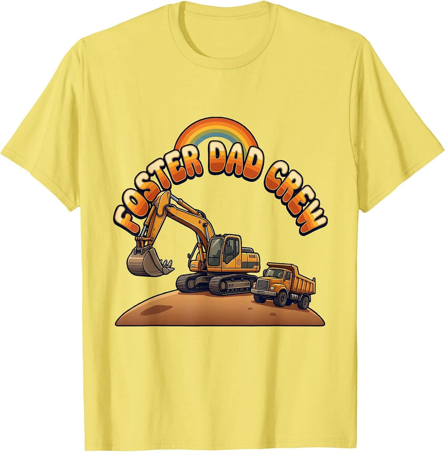 Men's FOSTER DAD CREW Retro Funny Construction Excavator Kids T-Shirt - Lemon Yellow