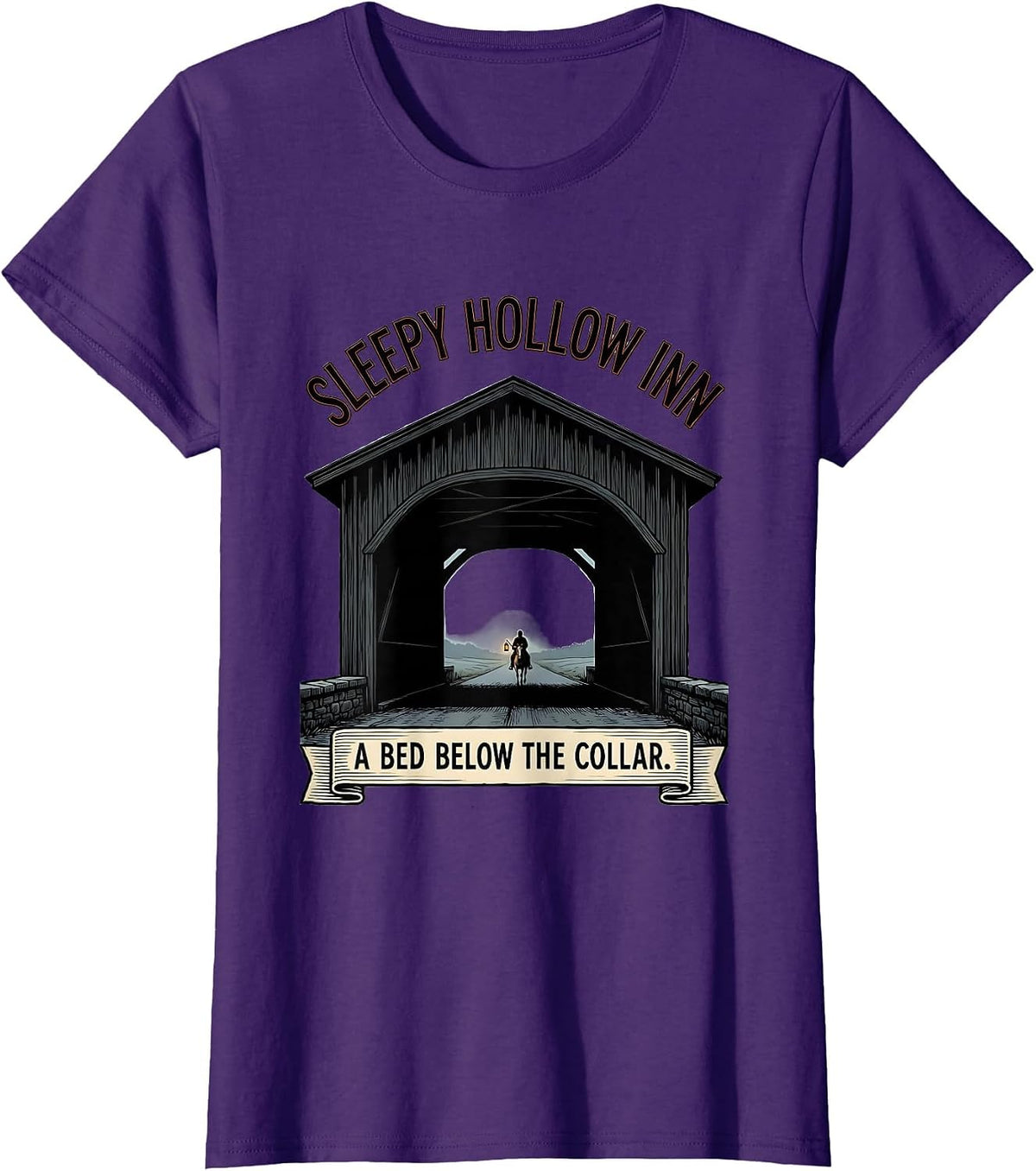 Women's Sleepy Hollow Inn A Bed Below The Collar Gothic T-Shirt - Purple
