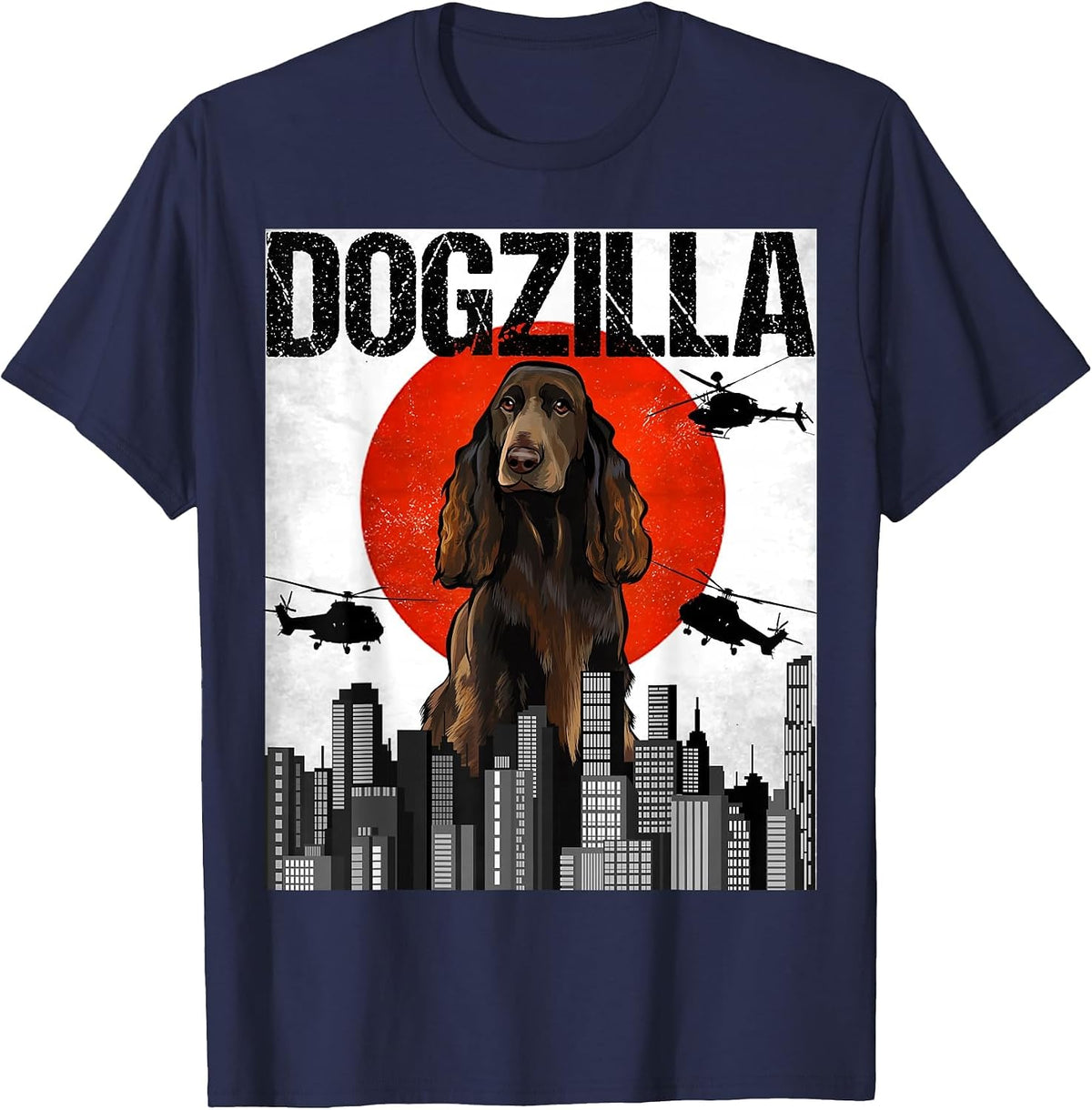 Funny Vintage Japanese Dogzilla Field Spaniel T-Shirt - Navy Blue