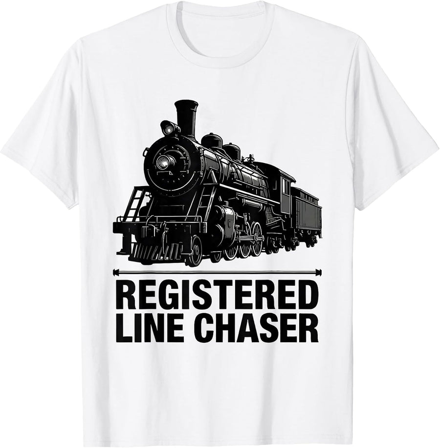 Men's Registered Line Chaser Vintage Steam Locomotive Train T-Shirt - White