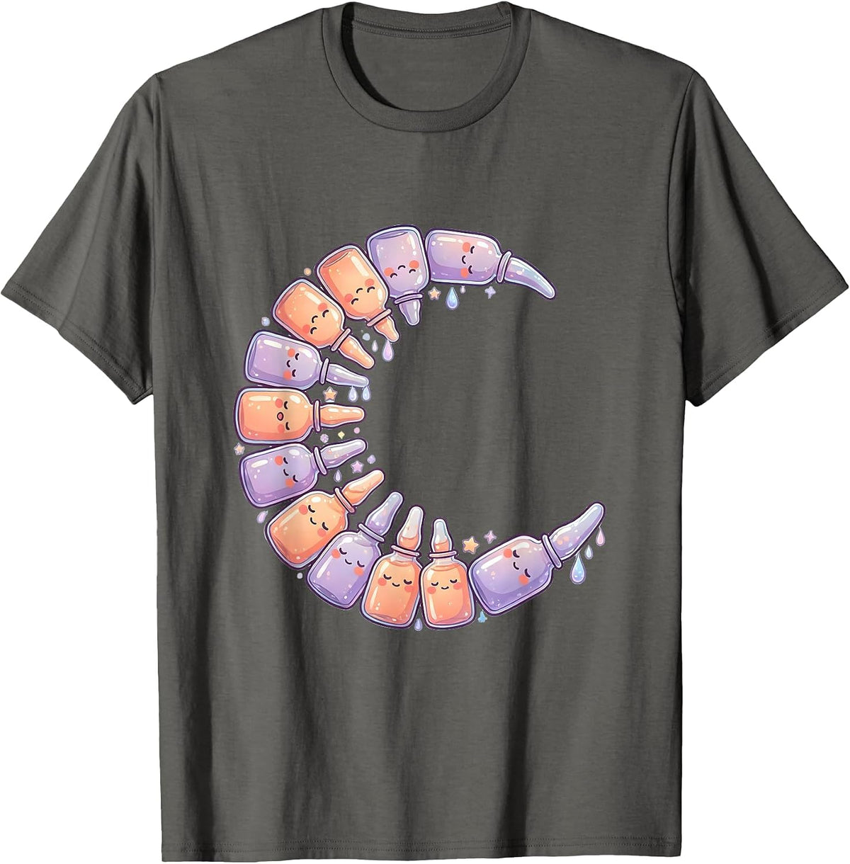 K-Beauty Moon Skincare Ampoule Crescent Illustration T-Shirt - Asphalt Grey