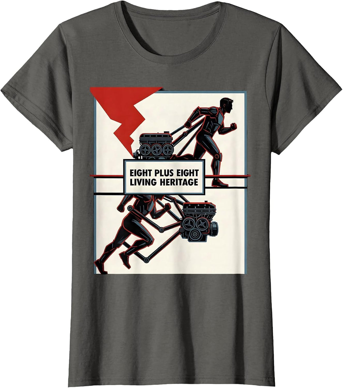 Women's Eight Plus Eight Living Heritage Constructivist Steam Train T-Shirt - Asphalt Grey