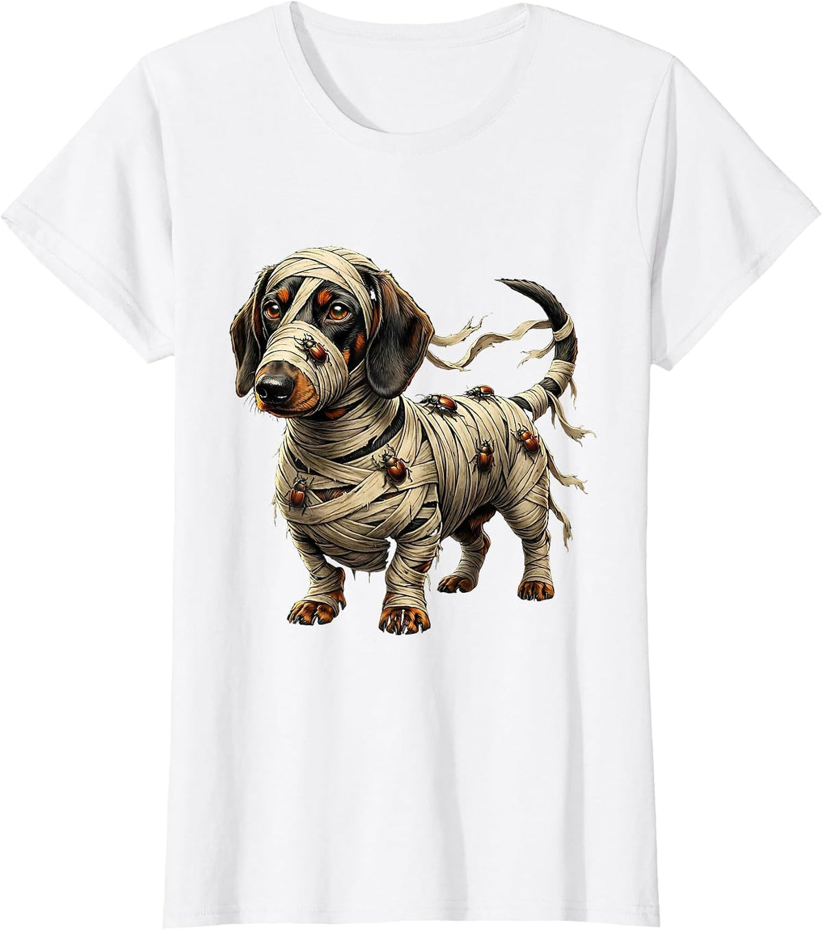 Dachshund Mummy Halloween Costume Dog T-Shirt - White