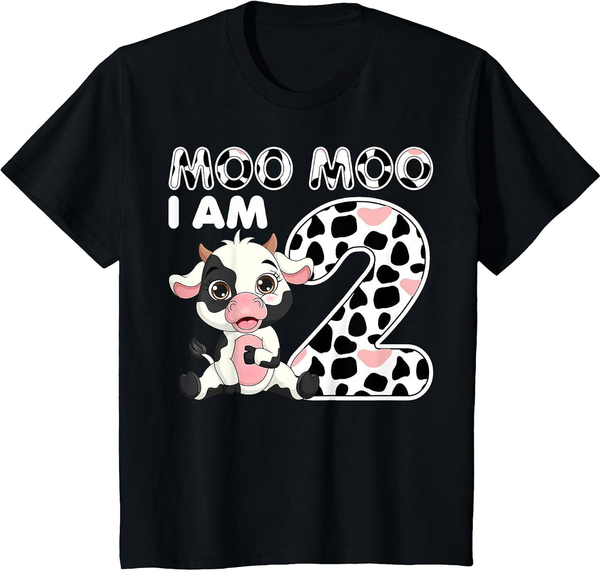 Cow Moo Moo I'm Two - 2 Years Old Cow Lover 2nd Birthday T-Shirt - Black