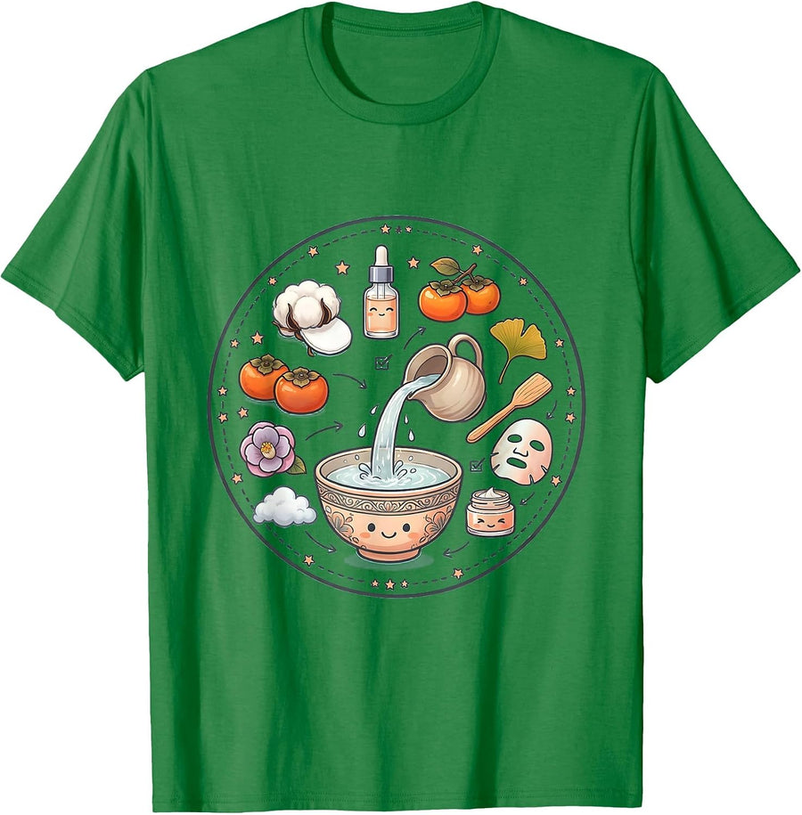 Men's K-Beauty Rice Water Ritual Fall Skincare Art T-Shirt - Kelly Green