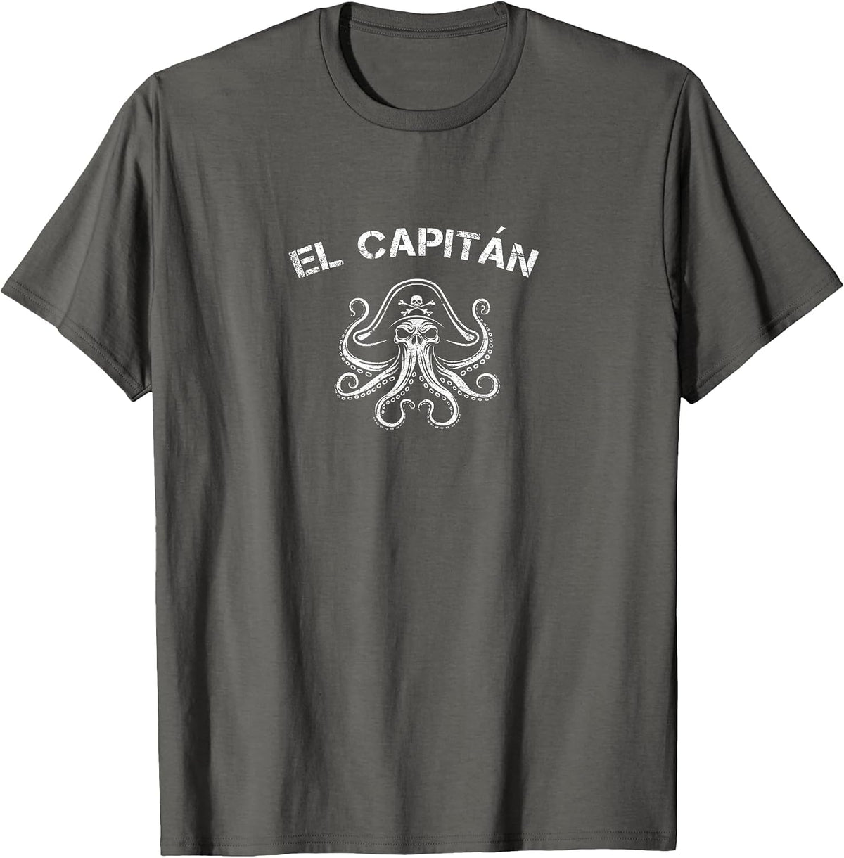 Boat Captain Pontoon Octopus Pirate Nautical Men El Capitan T-Shirt - Asphalt Grey
