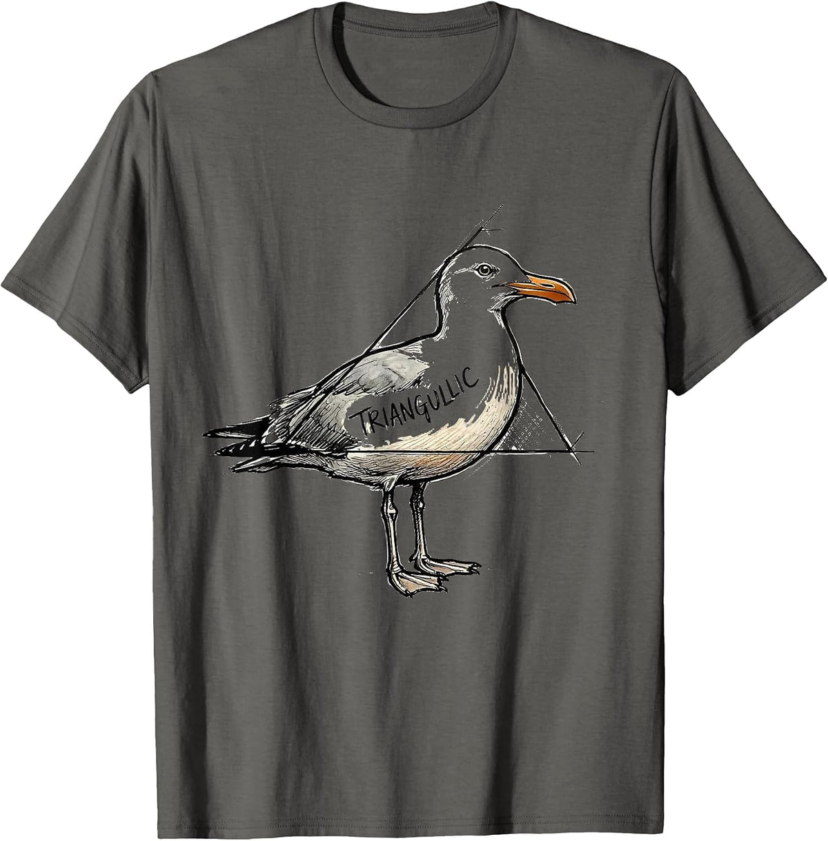 Triangullic Hand-Sketched Bird Pun Funny Math Teacher Humor T-Shirt - Asphalt Grey