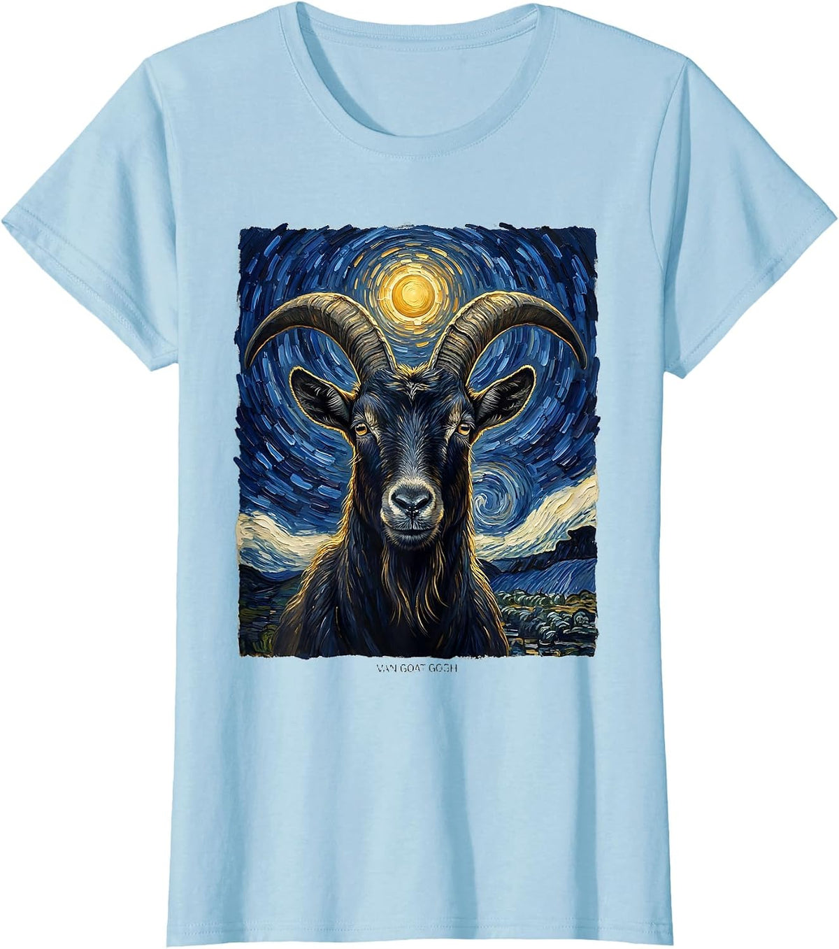 Van Goat Gogh Whimsical Art Meme Pet Lover Gift T-Shirt - Baby Blue