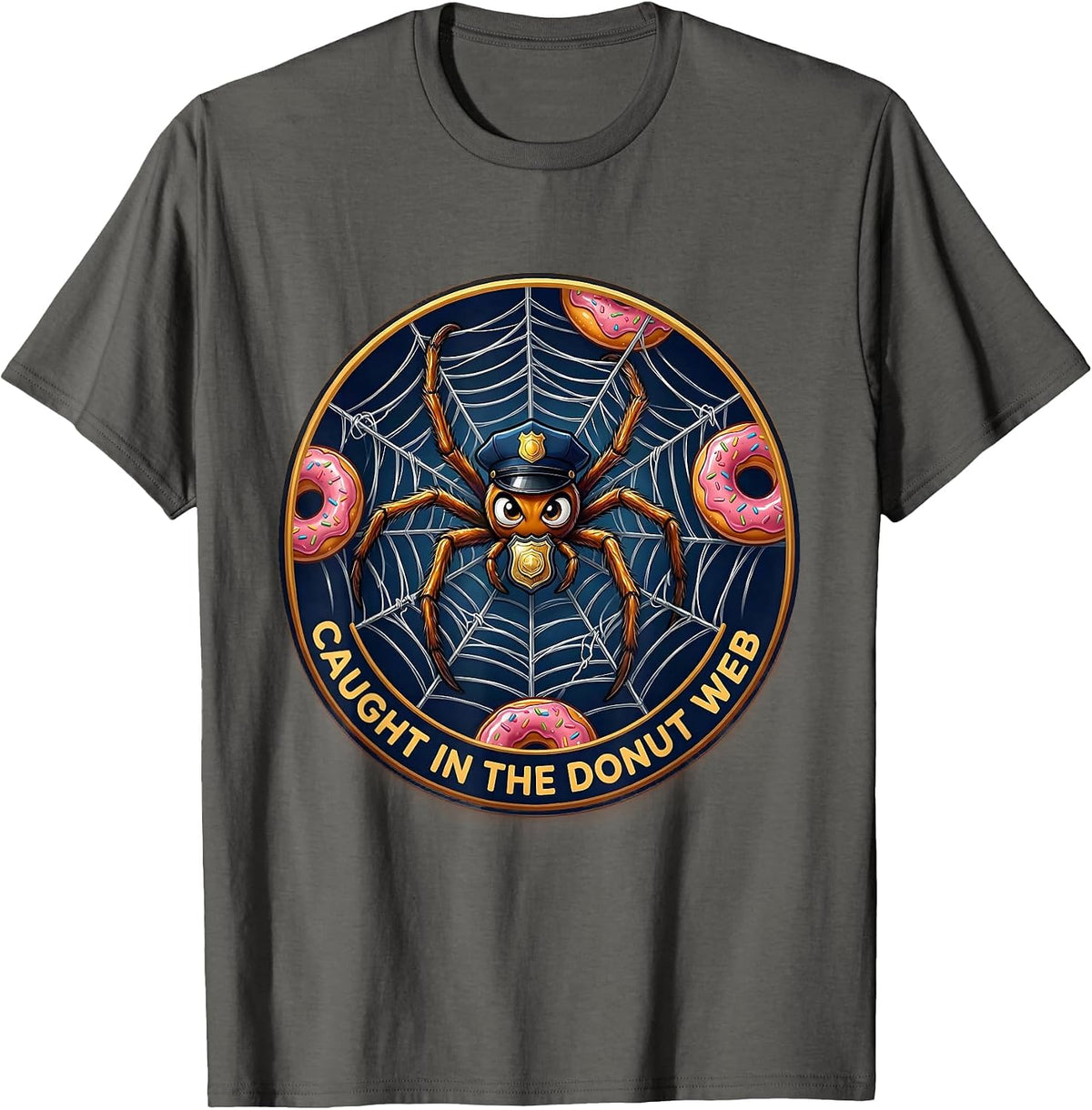 Men's Halloween Police Caught in the Donut Web Design T-Shirt - Asphalt Grey