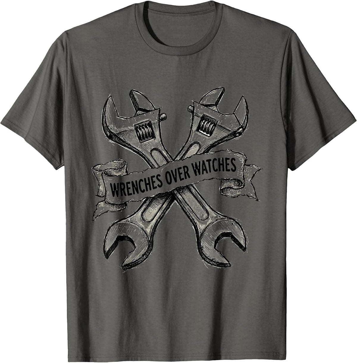 Wrenches Over Watches Mechanic Pride Design T-Shirt - Asphalt Grey