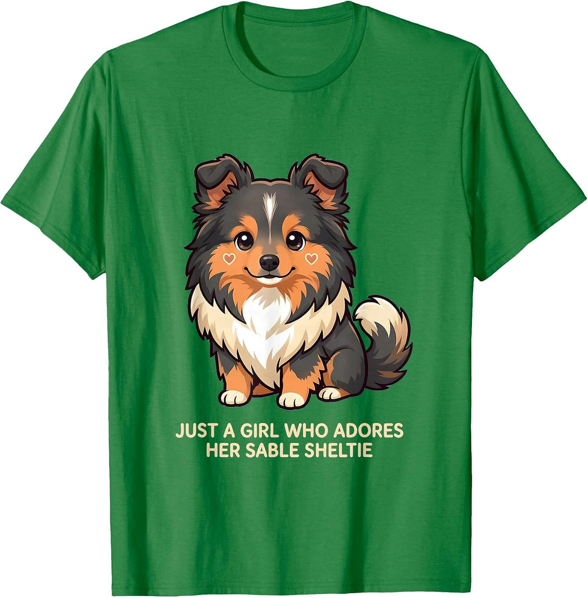 Men's Just A Girl Who Adores Her Sable Sheltie Cute Kawaii T-Shirt - Kelly Green