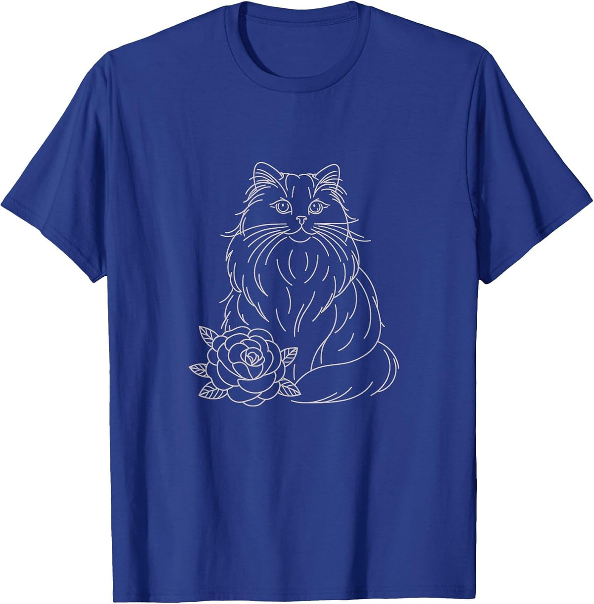 Ragdoll Cat Drawing Line Art Design T-Shirt - Royal Blue