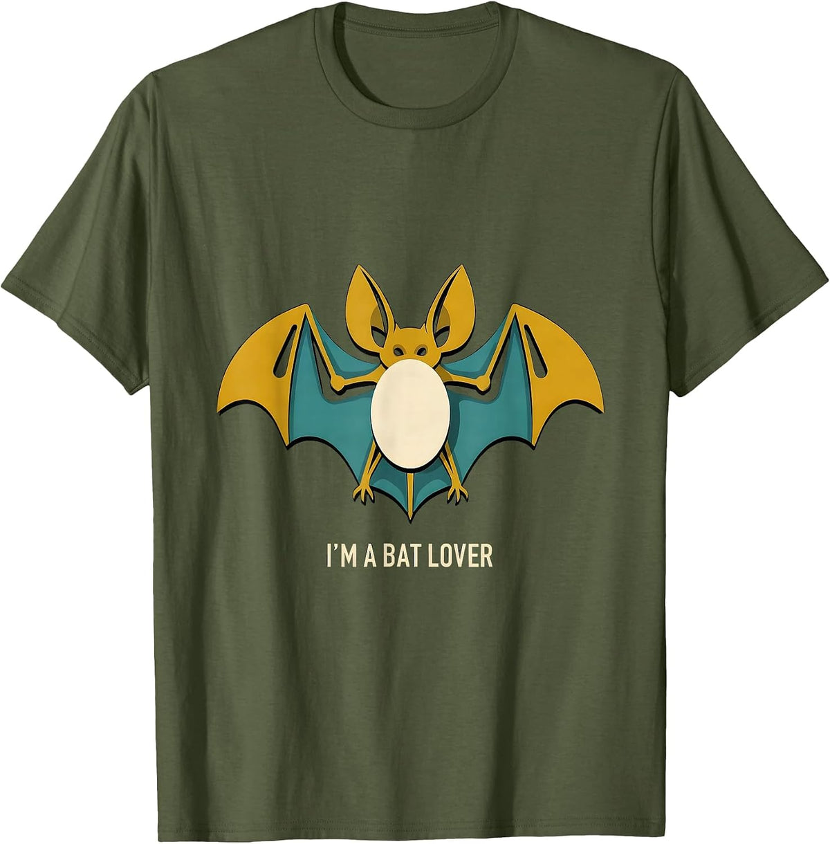 Men's I'm A Bat Lover Midcentury Modern Bat Enthusiast Wildlife T-Shirt - Olive Green