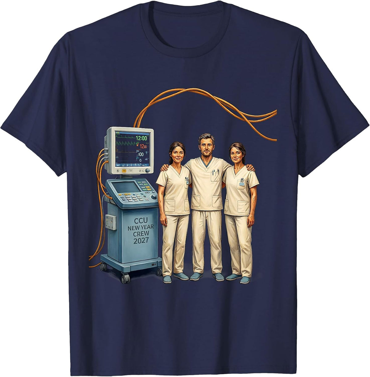 Men's CCU New Year Crew 2027 Storybook Nurse Crew ICU ER NICU New T-Shirt - Navy Blue