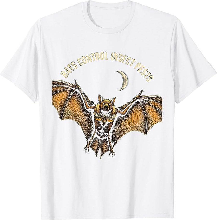 Men's Bats Control Insect Pests Vintage Bat Lover Halloween Nature T-Shirt - White