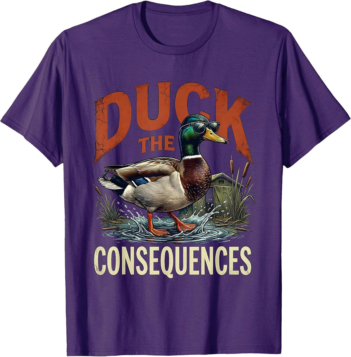 Duck The Consequences Distressed Duck Hunter Humor Gift T-Shirt - Purple