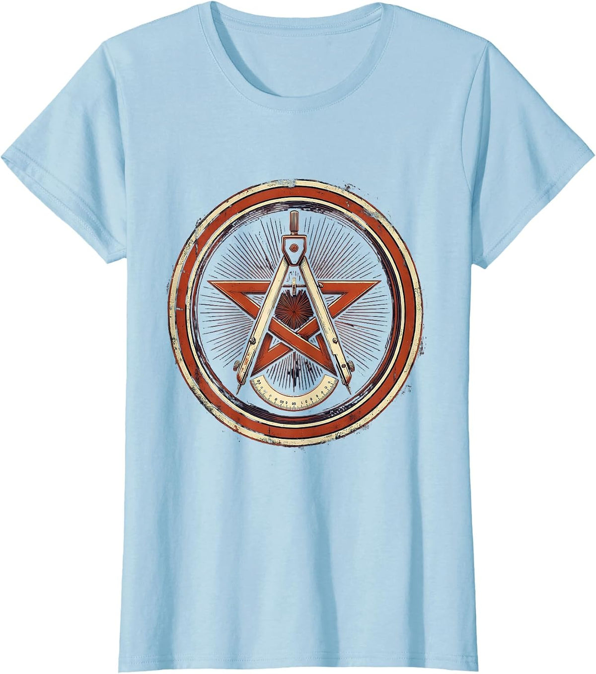 Women's Red Teacher Compass Protractor Geometric Star T-Shirt - Baby Blue