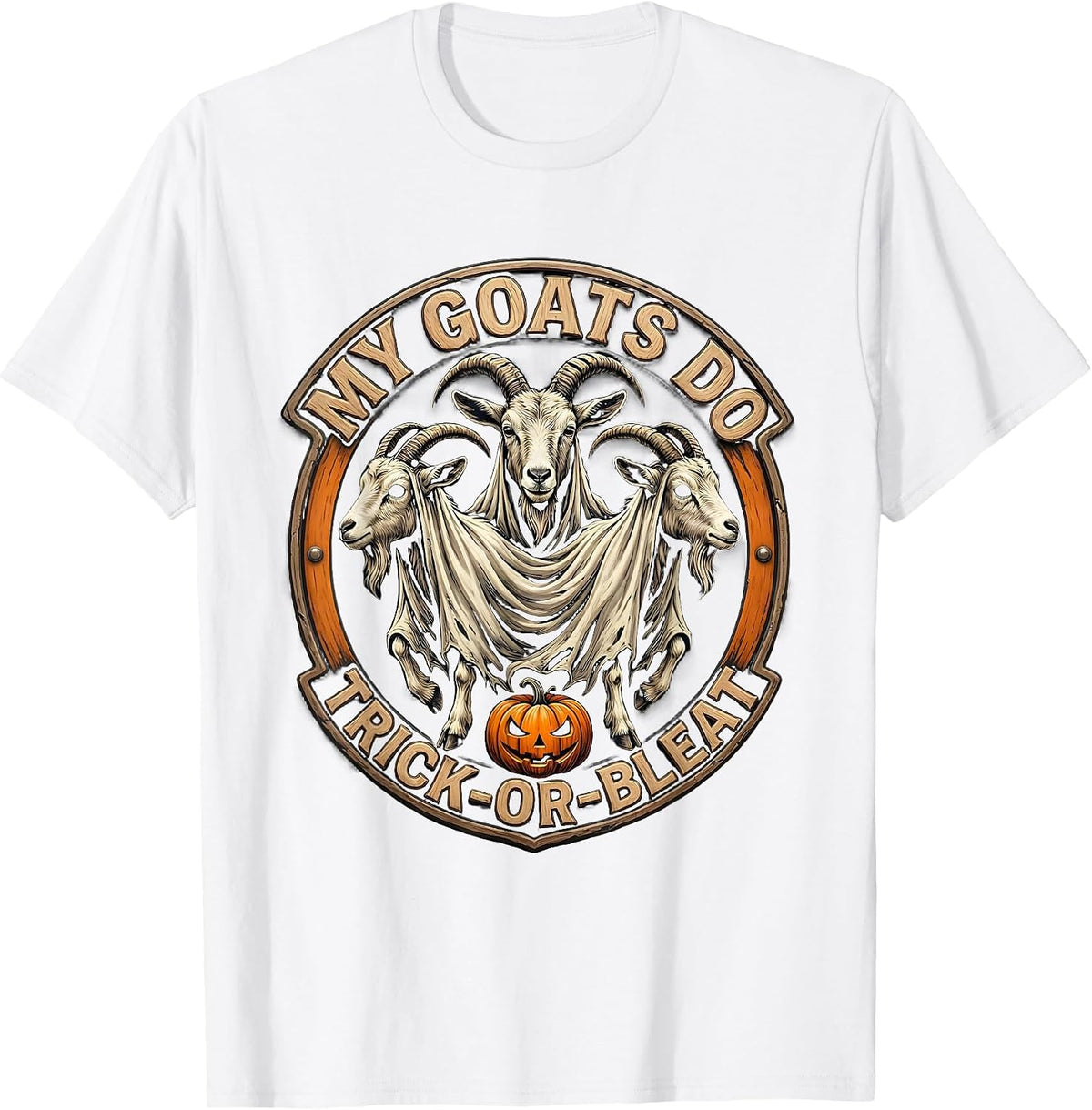 Men's My Goats Do Trick-or-Bleat Funny Goat Ghost Halloween Farm T-Shirt - White