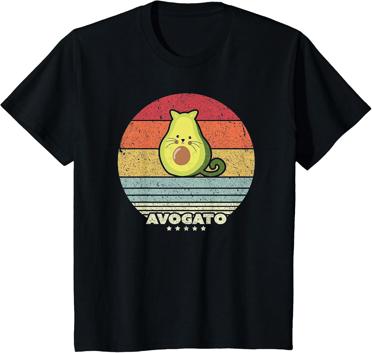 Avogato, Retro Cat Avocado, Cinco De Mayo T-Shirt - Black