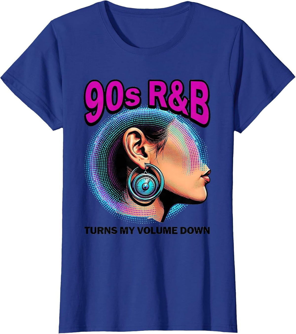 Women's 90s R&B Turns My Volume Down Pop Art Music Fan Nostalgia T-Shirt - Royal Blue