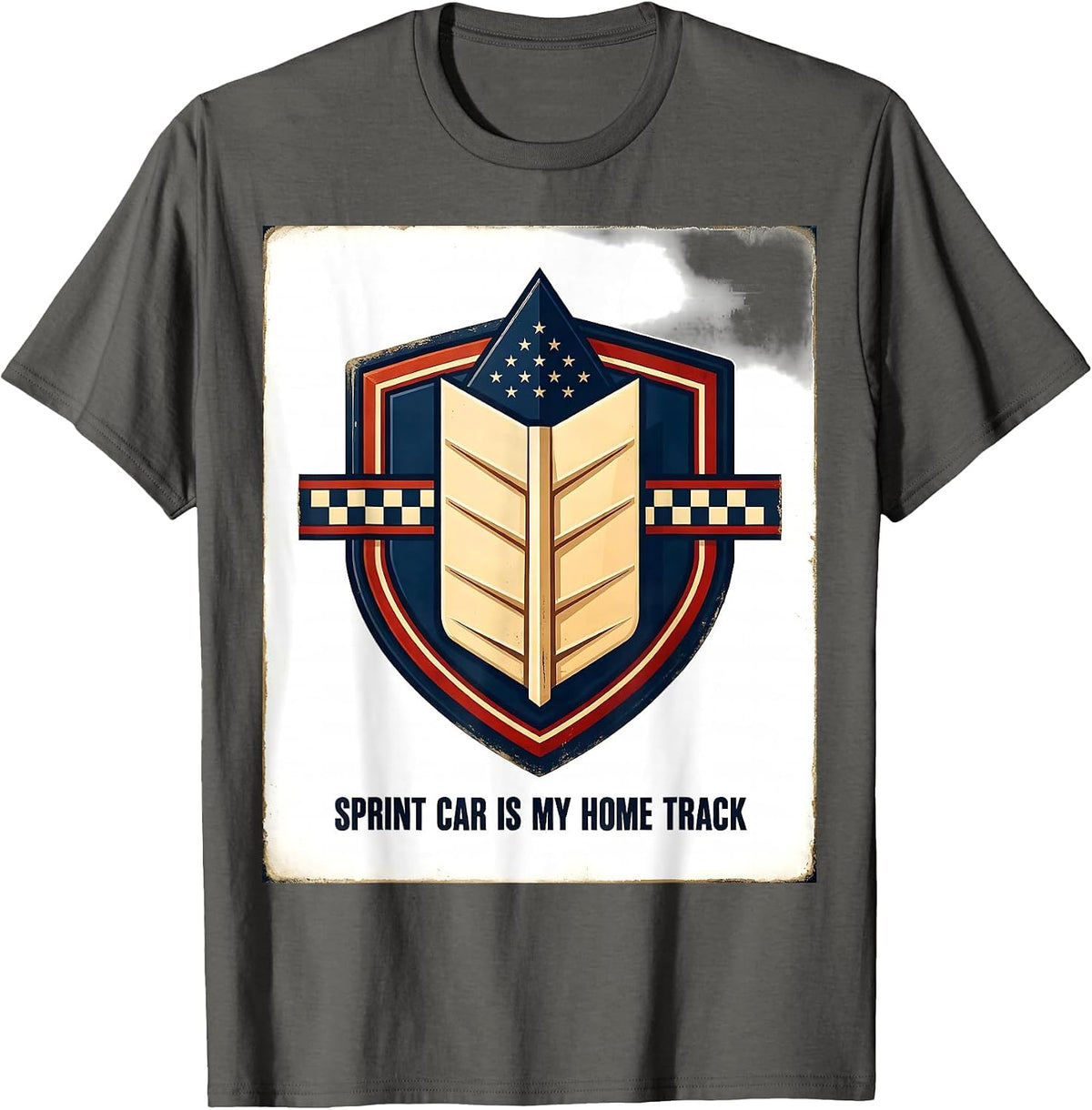 Men's Sprint Car Is My Home Track Patriotic Checkered Flag Racing T-Shirt - Asphalt Grey