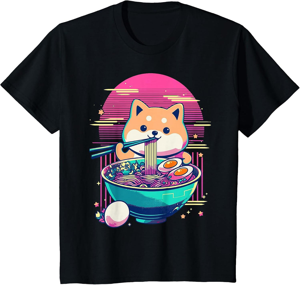 Anime Shiba Inu Eating Ramen Japanese Ramen Japan T-Shirt - Black