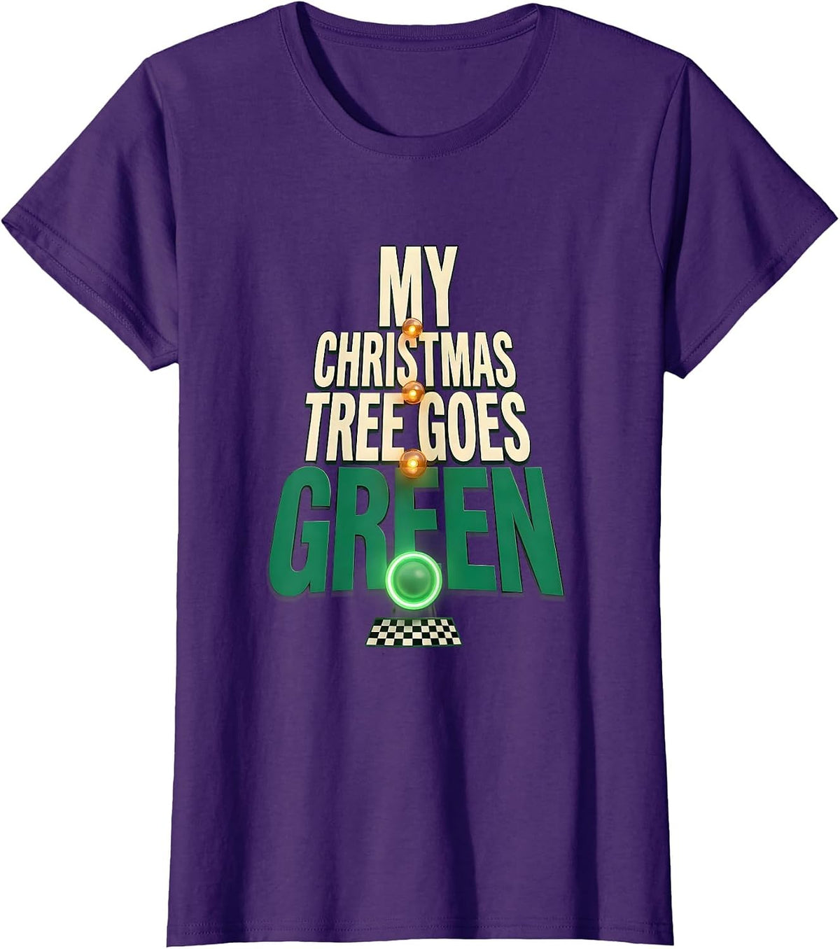 Women's My Christmas Tree Goes Green Funny Drag Racing Muscle Car T-Shirt - Purple