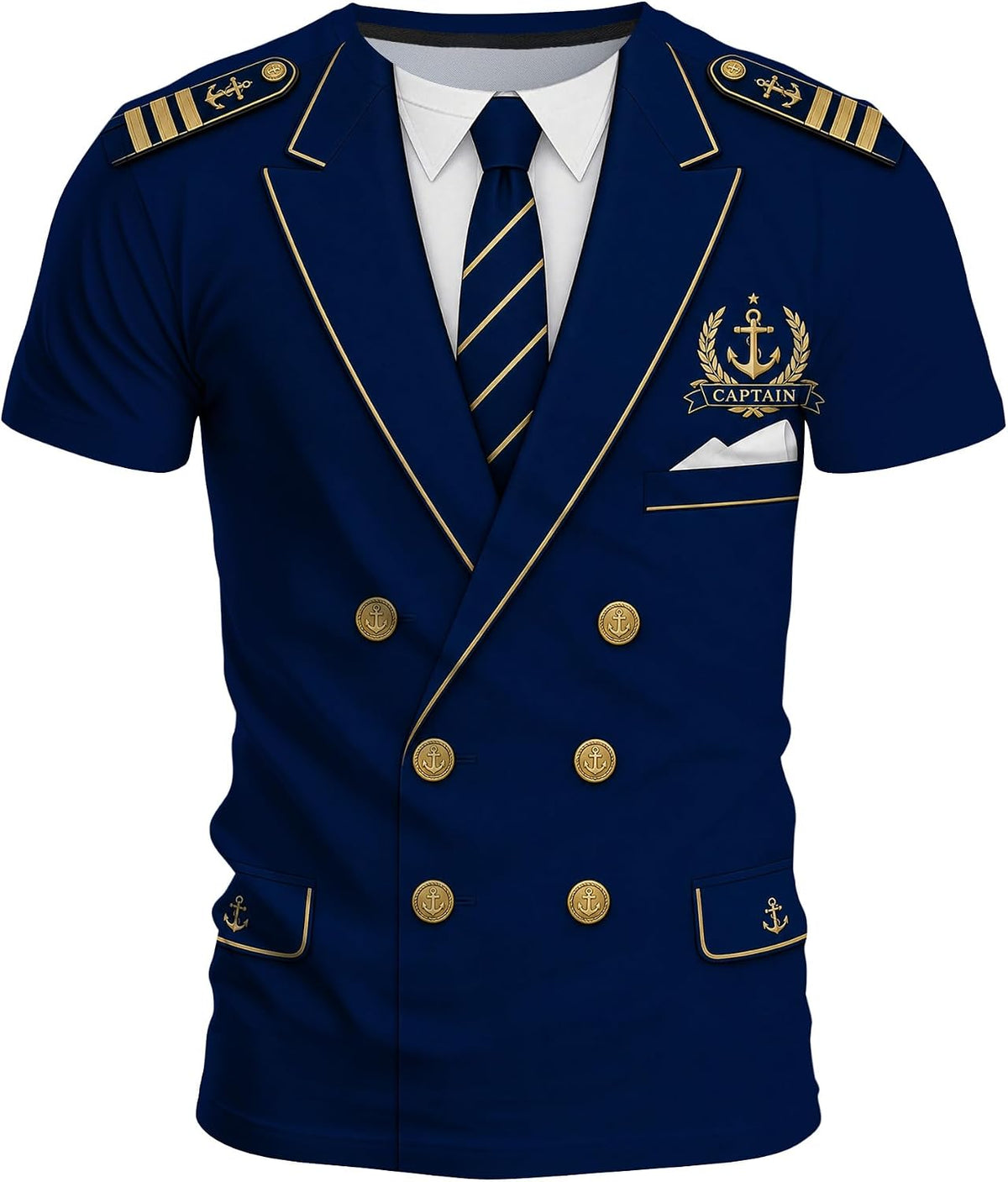 Men’s 3D Suit Print T-Shirt, Funny Realistic Costume Graphic Tee - Captain-06