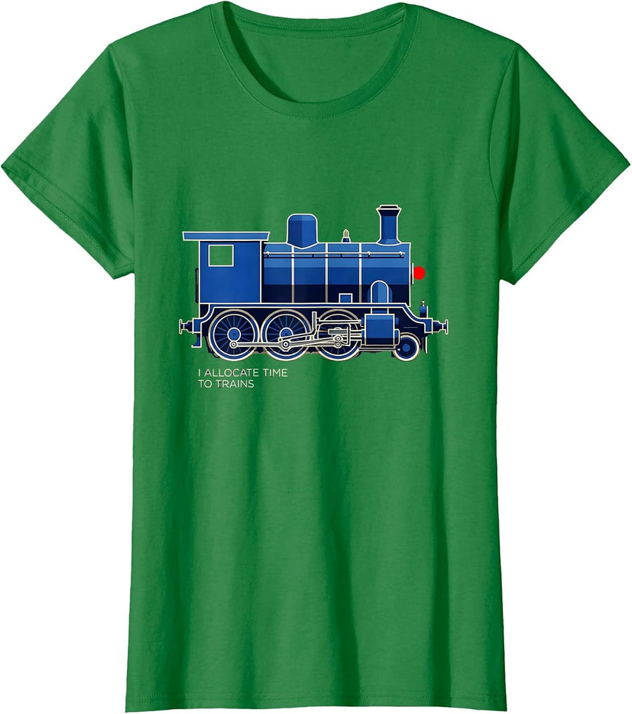 Women's I Allocate Time To Trains Geometric Locomotive Train T-Shirt - Kelly Green