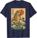 English Bulldog The Great Wave Off Kanagawa T-Shirt - Navy Blue