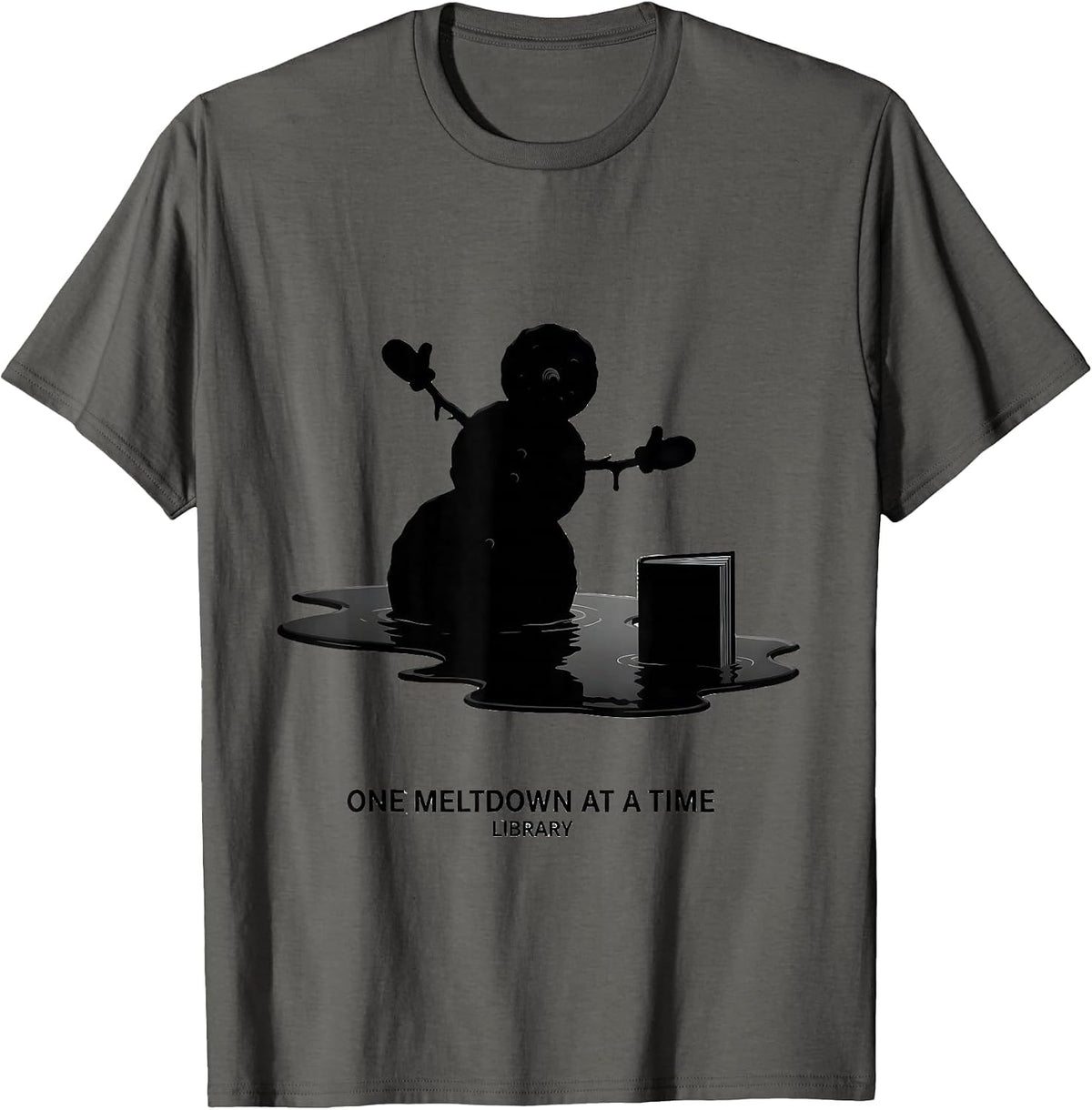 Men's One Meltdown At A Time Library Teacher Christmas Snowman T-Shirt - Asphalt Grey